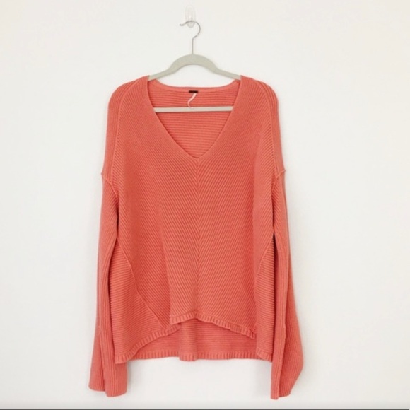 Free People | La Brea V Neck Sweater in Coral - Picture 2 of 7